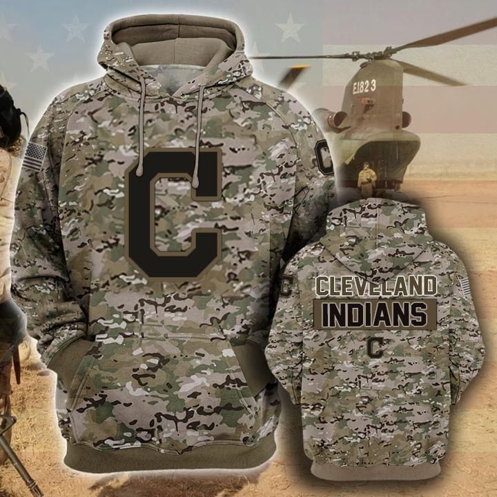 Cleveland Indians Camouflage Veteran 3D Cotton T-Shirt Hoodie