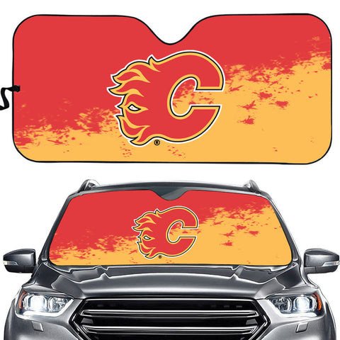 Calgary Flames Logo Print Car Sun Shade 3D Printed In Yellow & Red