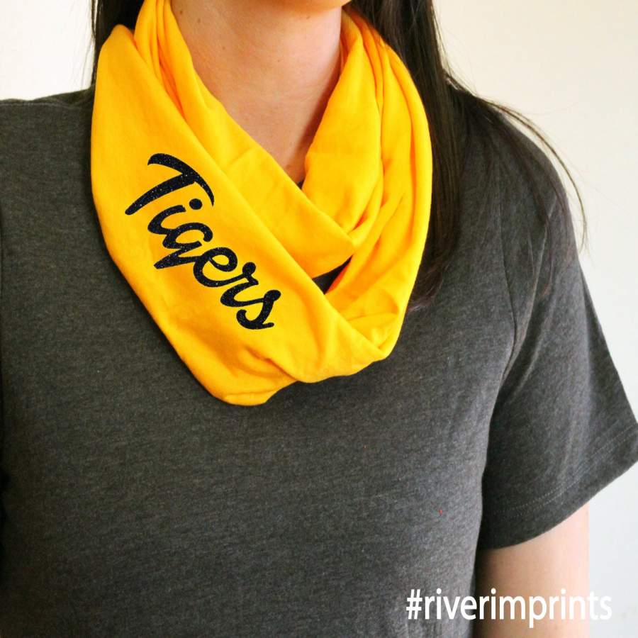 TIGERS T-shirt Infinity Scarf Glitter Tiger School Mascot Womens Scarf