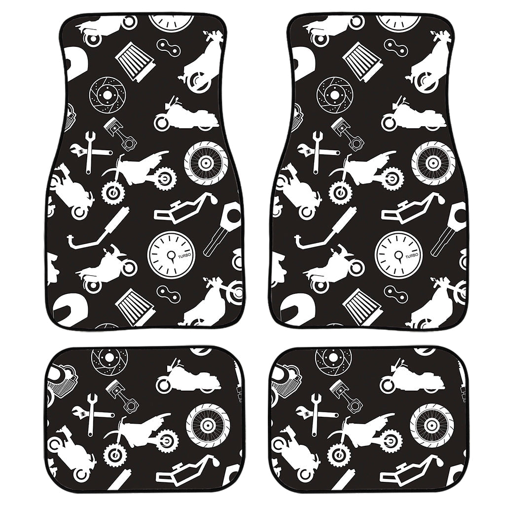 Motorcycle Equipment Pattern Print Front And Back Car Floor Mats, Front Car Mat