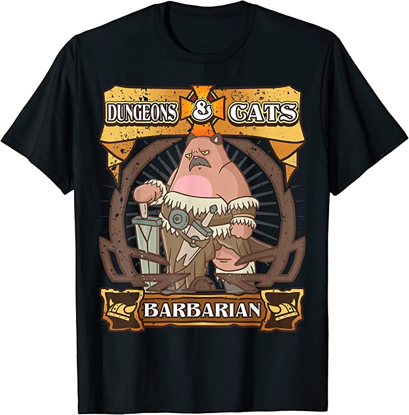 Dungeons and Cats Barbarian Kitten Cat Dice RPG Game Gamer T-Shirt