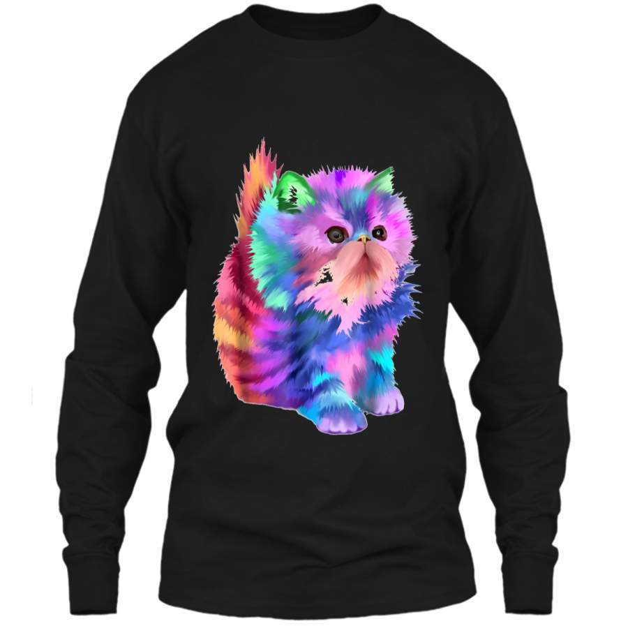 Colorful Cute Funny Rainbow Kitten Cat  LS Ultra Cotton Tshirt