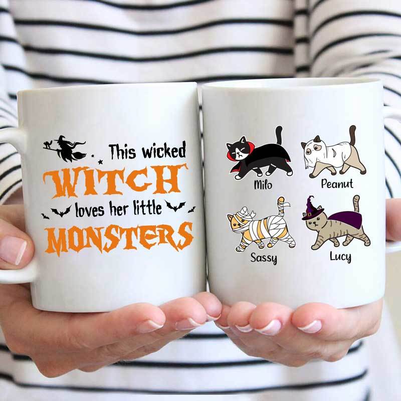 Halloween Cat Wicked Witch Loves Her Monster Personalized Cat Coffee Mug