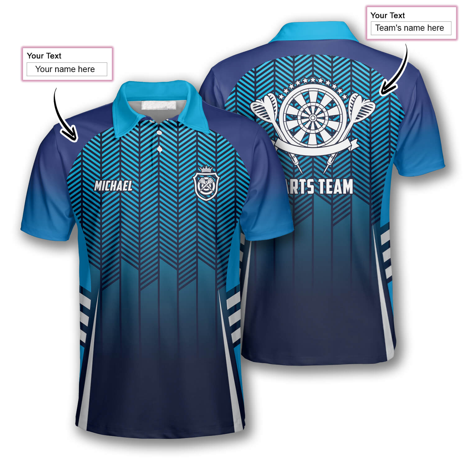 3D All Over Print Blue Gradient Sports Style Custom Dart Polo Shirts For Men