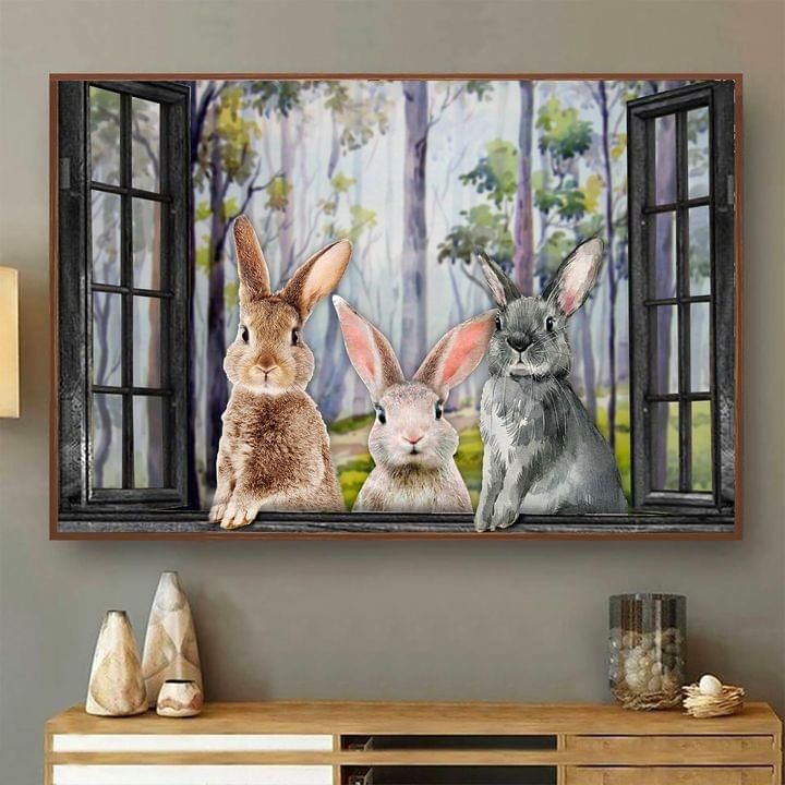 Rabbits by the window cute for lovers poster poster canvas