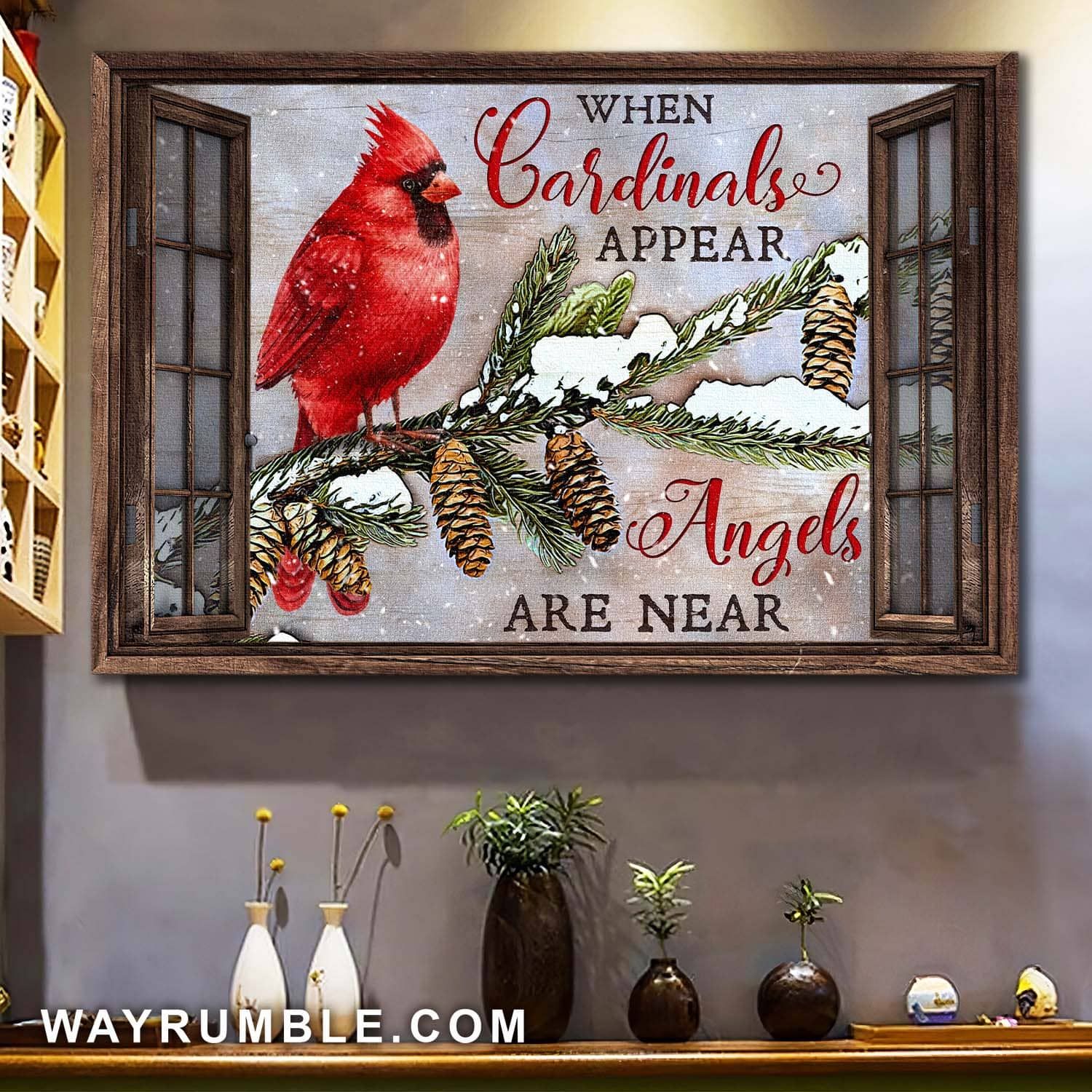 When Cardinals Appear Angels Are Near – Heaven Landscape Canvas Prints Wall Art Gift For Family, Wall Art Decor, Canvas Print, Home Decor