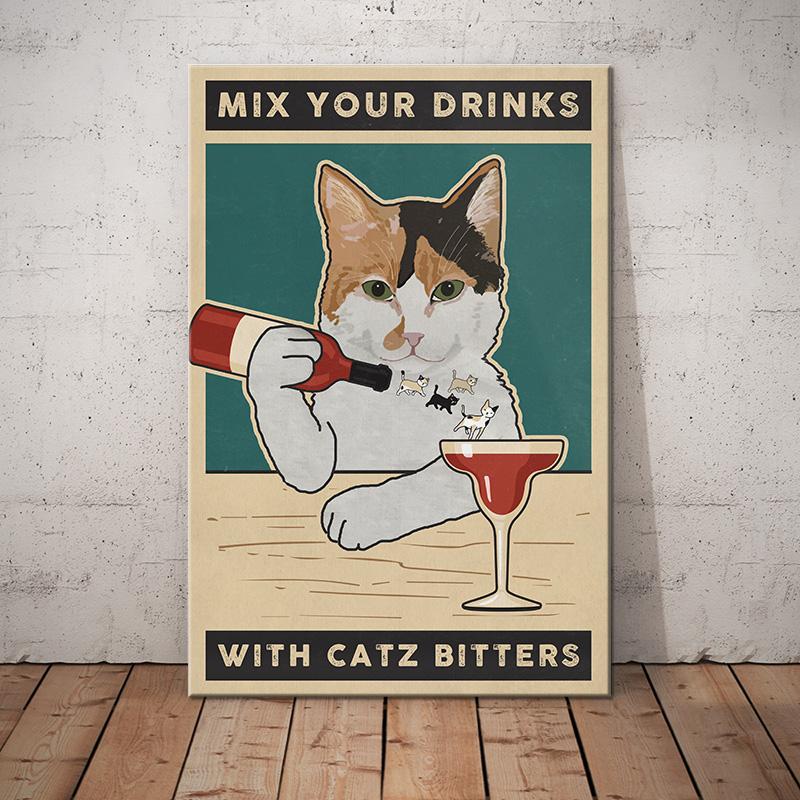 Calico Cat Canvas And Poster Bartender Mix Your Drink With Catz Bitters | Art Print | Home Decor | Room Decor | Wall Art