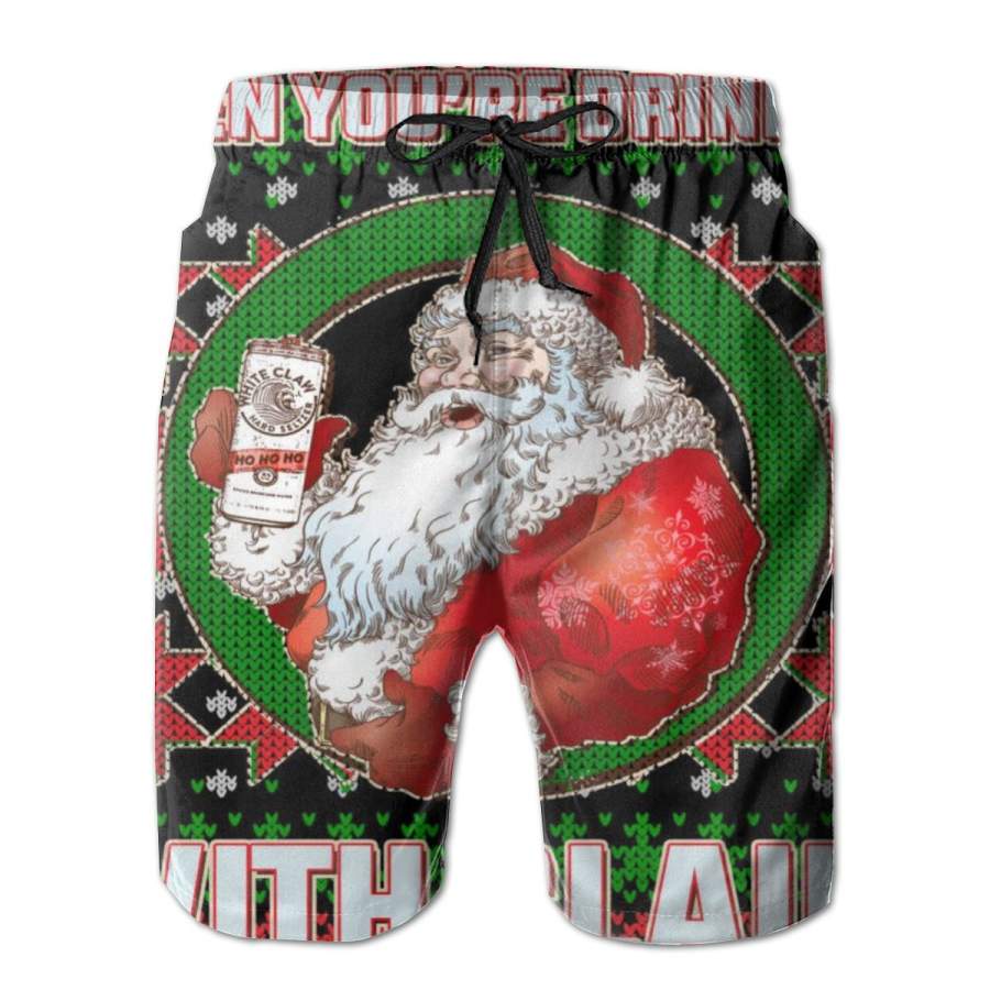 2 Pack Ain’t No Laws Drinking With Claus Ugly Christmas Poster Men Swim Trunks Drawstring Elastic Waist Quick Dry Beach Shorts with Mesh Lining Swimwear Bathing Suits