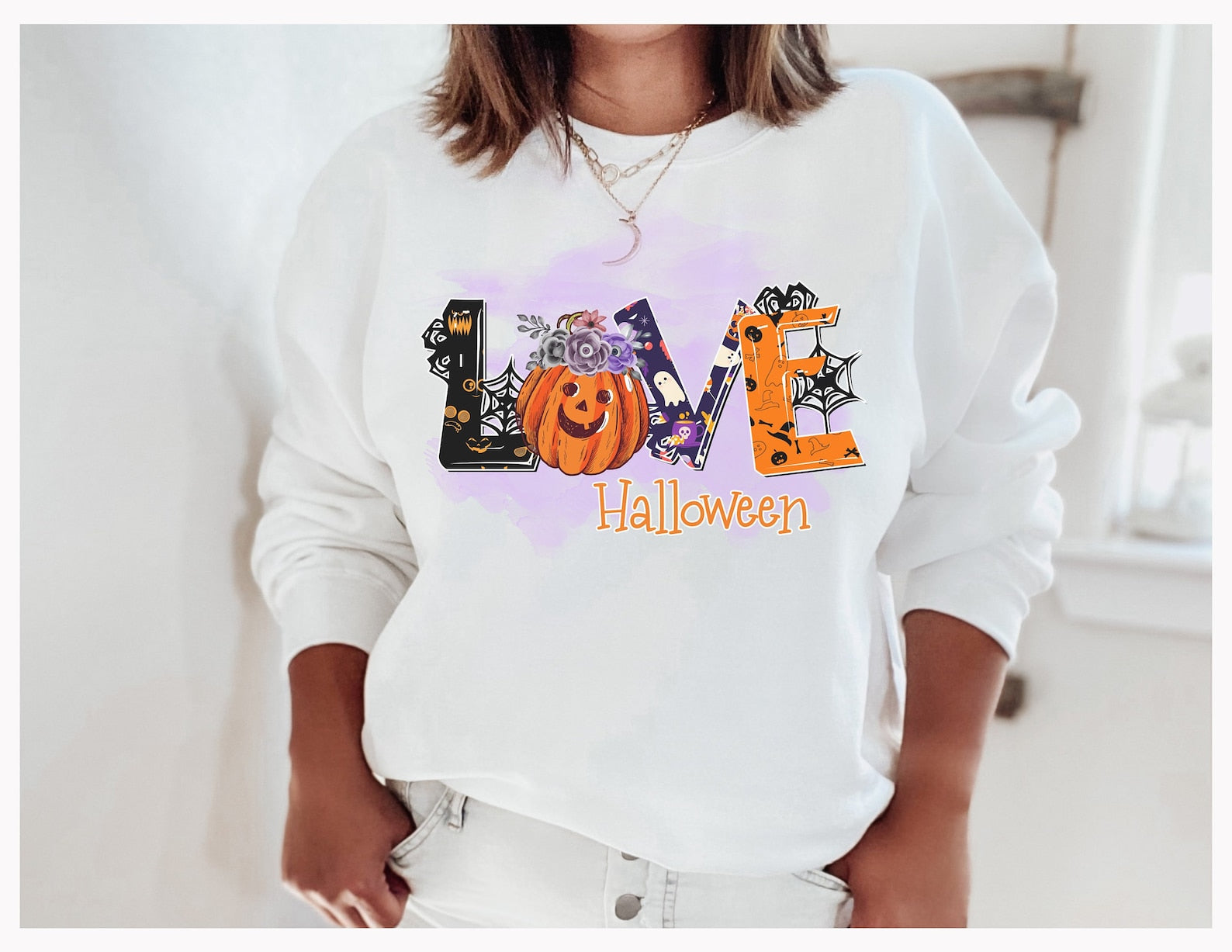 Love Halloween 2D Crewneck Sweatshirt All Over Print Sweatshirt For Women Sweatshirt For Men