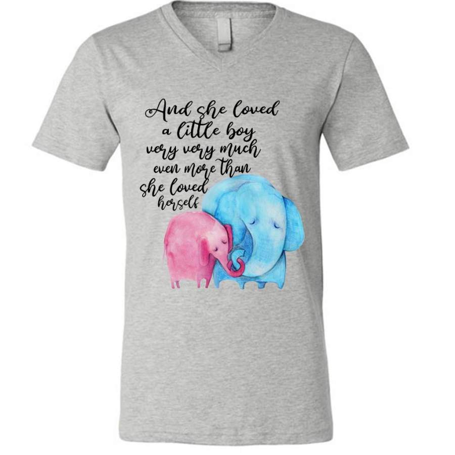 And She Loved A Little Boy Very Very Much Even More Than She Loved Herself, Elephant Design, Mother’s Day Gift A – Canvas Unisex V-Neck Shirt