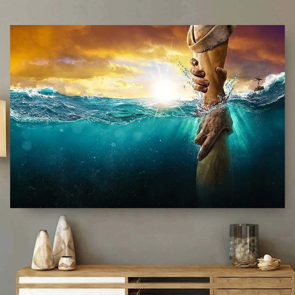 & Canvas | Jesus Give Me Your Hand Water Ocean, Jesus Canvas Wall Art, Jesus Wall Art, Home Decor, Gift For Him