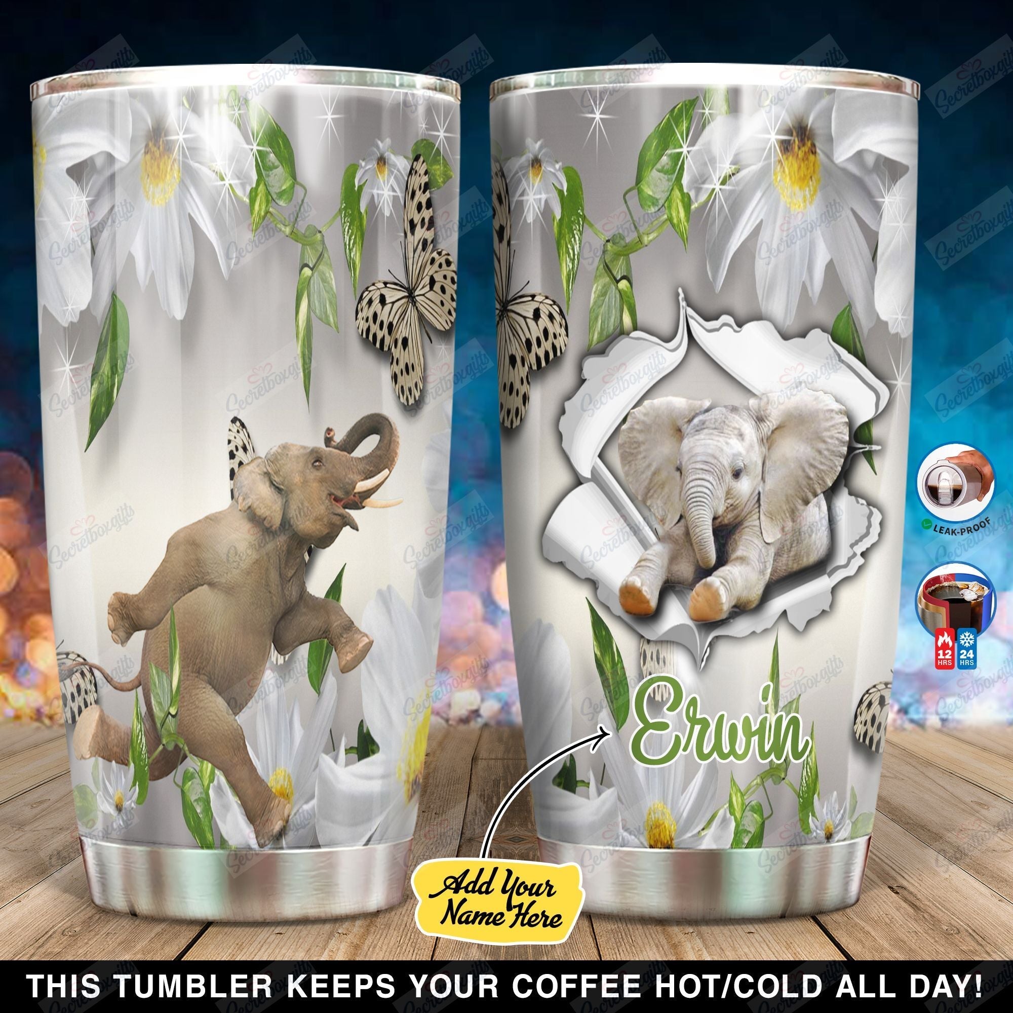 Personalized Funny Elephant Ni0202006Xf Stainless Steel Tumbler Travel Customize Name, Text, Number, Image