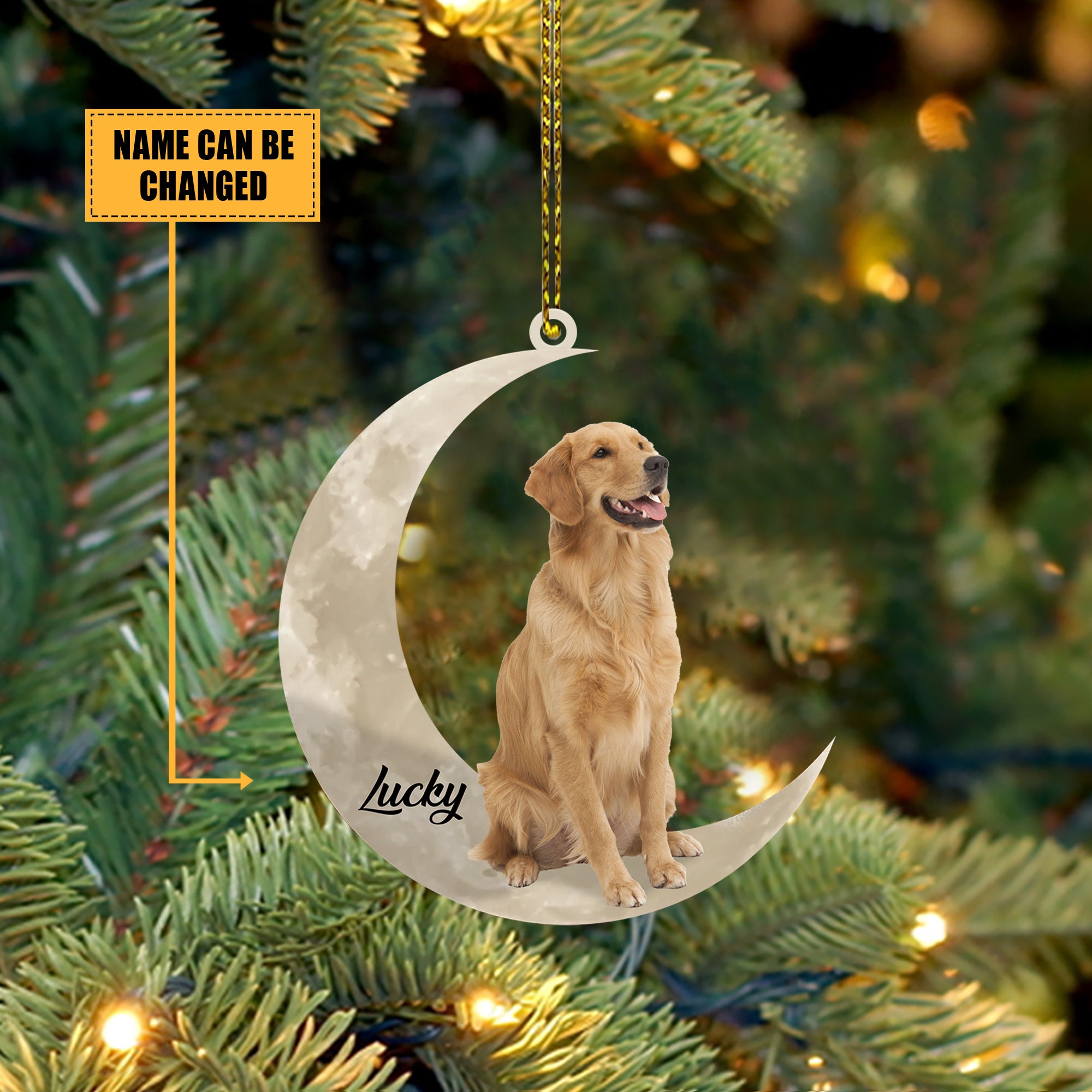 Golden Retriever And Moon Funny Personalized Acrylic And Wooden Ornament, Custom Christmas Gift Decoration For Dog Lovers