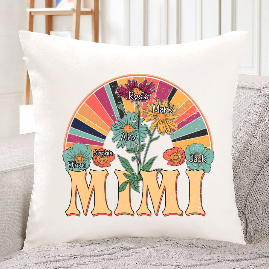 Mimi Rainbow Flower Kids Names Indoor Pillow