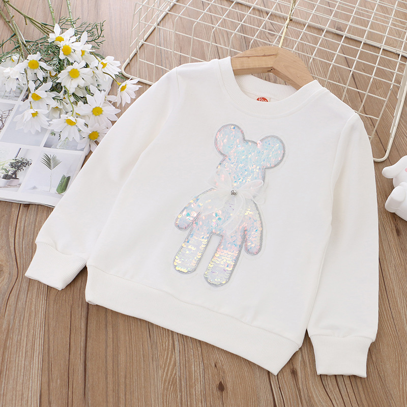 2022 Winter New Children’s Clothing Extra -thick Lamb Cashmere Girl Plus Velvet Sweater Sequins Bunny Bunar Shirt Kids Clothes alx