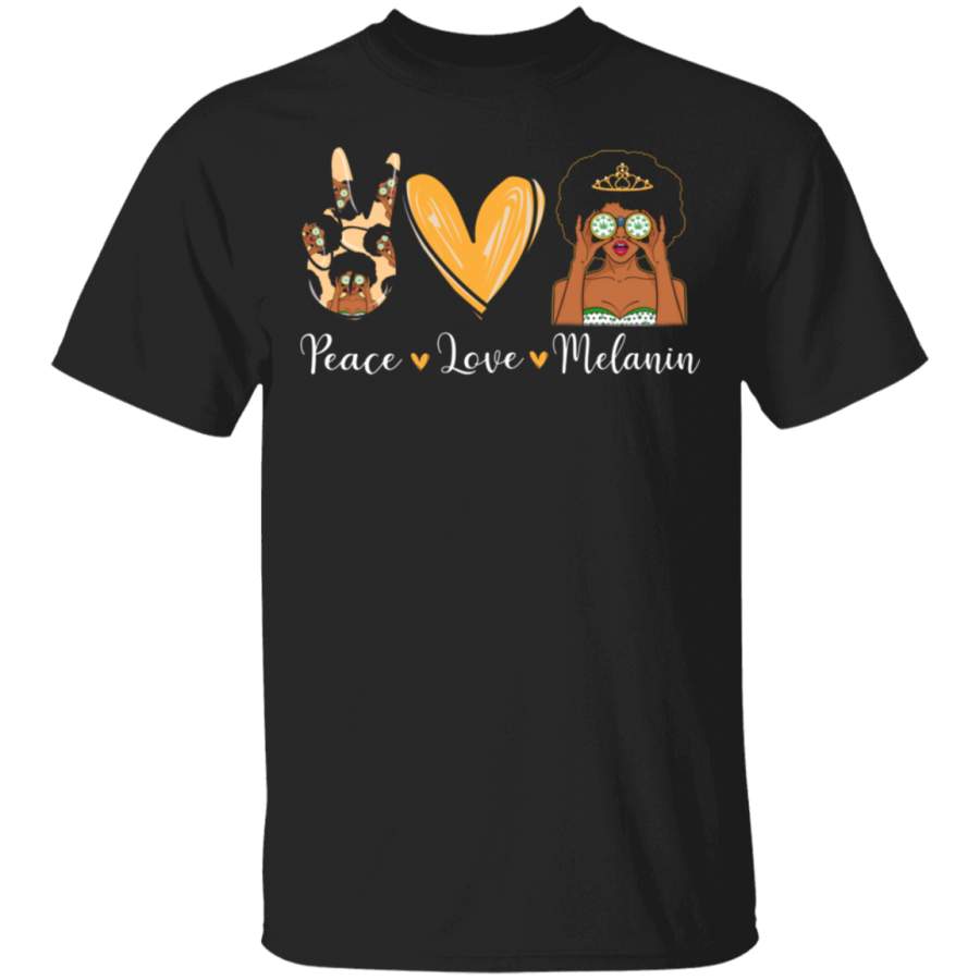 Peace Love Melanin Cute Black Queen Shirt Matching Black Girl Women African Gifts T-Shirt