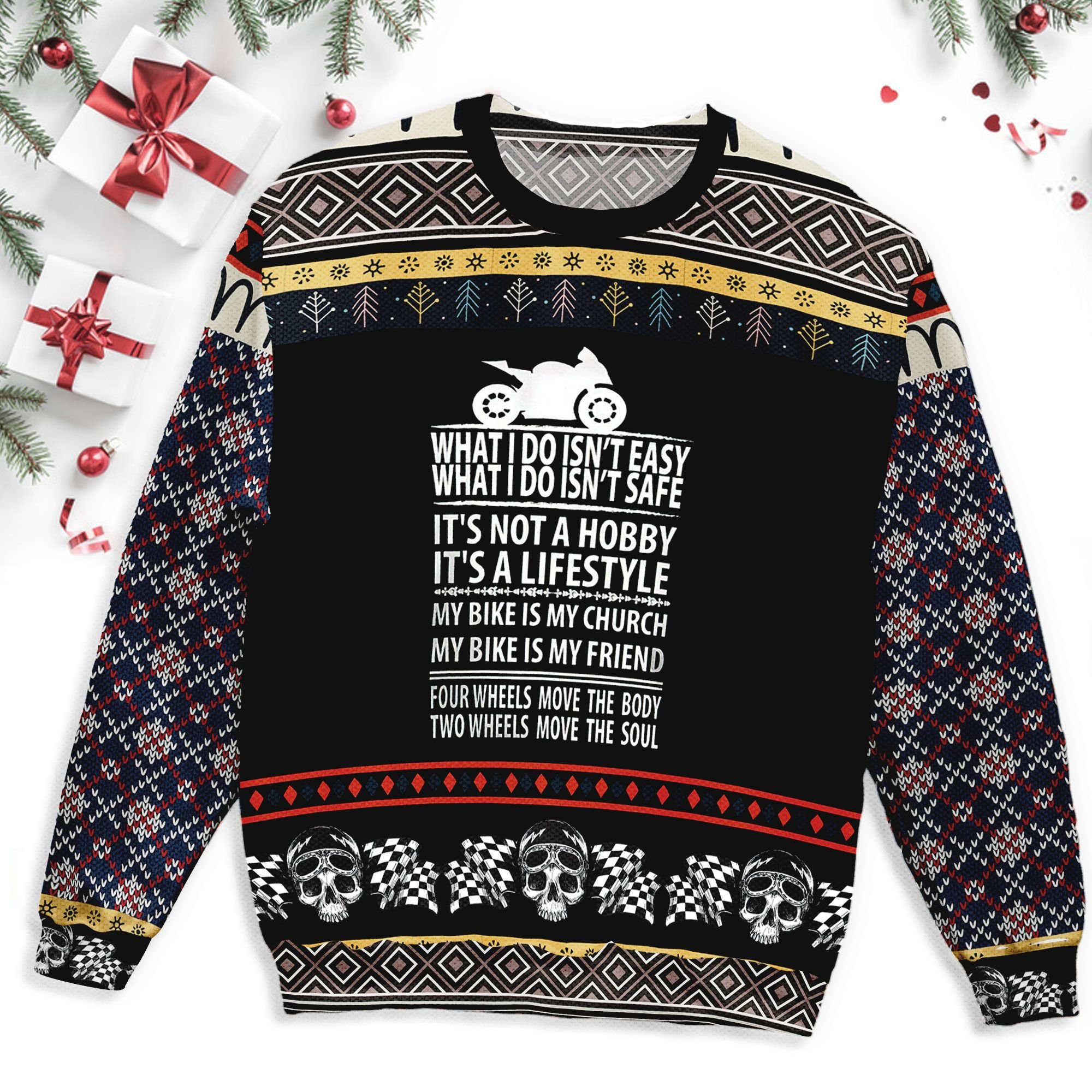 Skull Biker Christmas Ugly Sweater