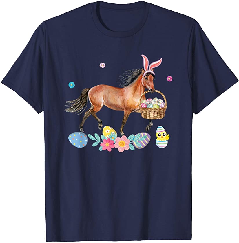 Cute Horse Bunny Ears Easter Eggs Basket Horse Girl T-Shirt