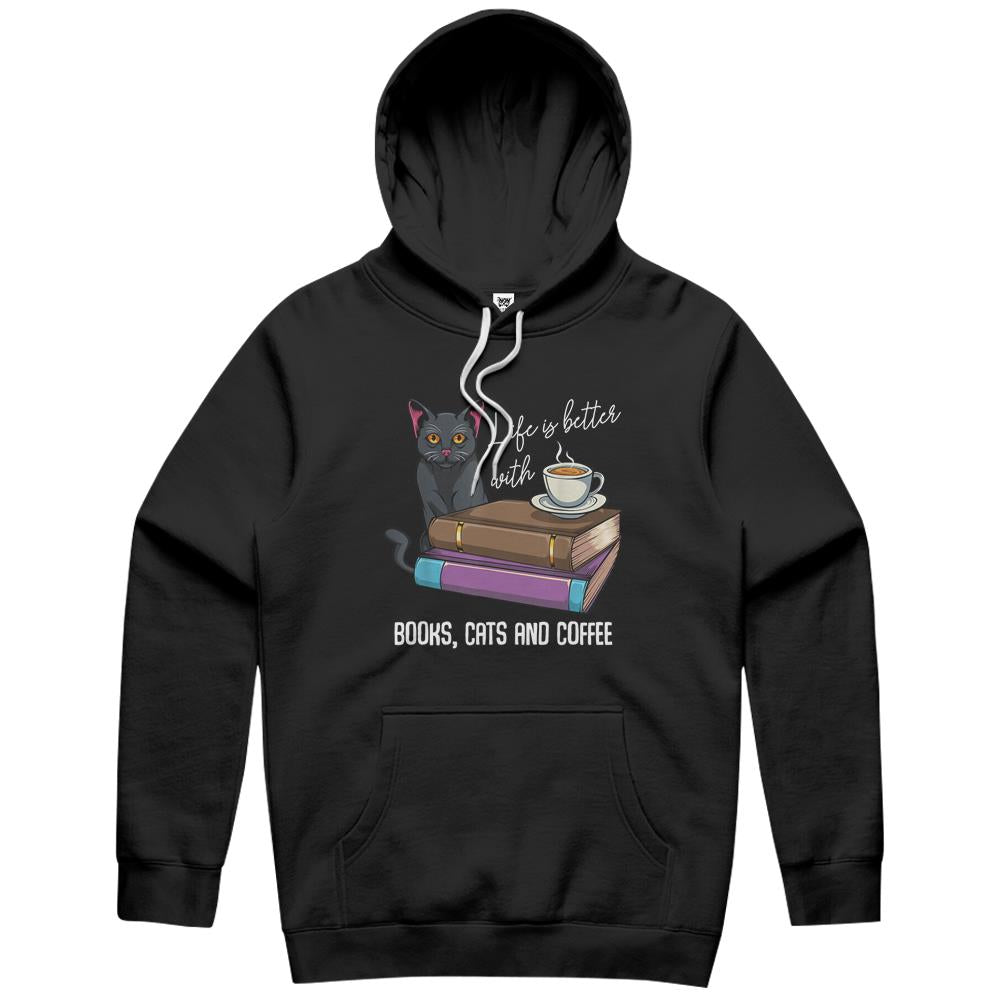 Life Is Better With Books Cats And Coffee Reading Lover Hoodie