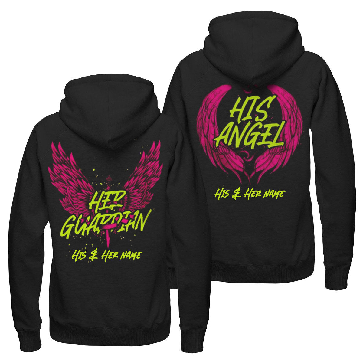 Personalized Her Guardian His Angle Hoodie, Pink Wing Hoodie, Valentine’S Day Hoodie, Couple Matching Couple Hoodie, Unisex Hoodie