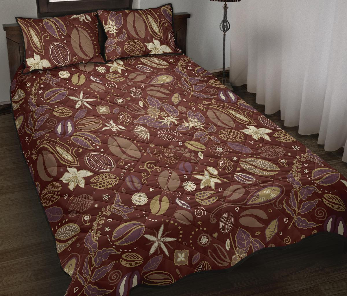 Coffee bean flower pattern Quilt Bed Set