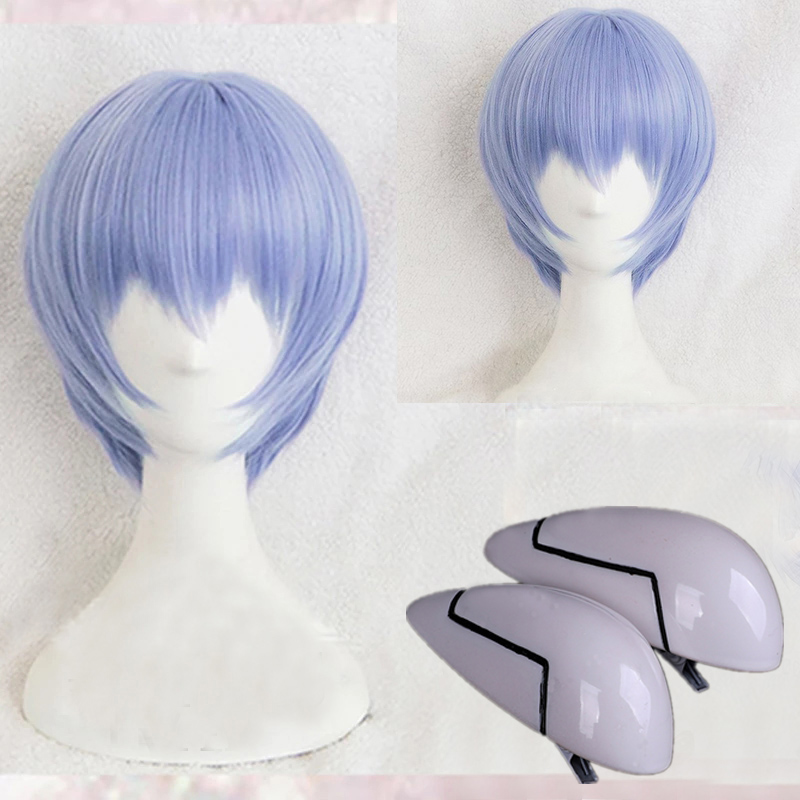 Ayanami Rei Wig Short Light Blue Heat Resistant Synthetic Hair Cosplay Headwear Haripins + Wig Cap alx