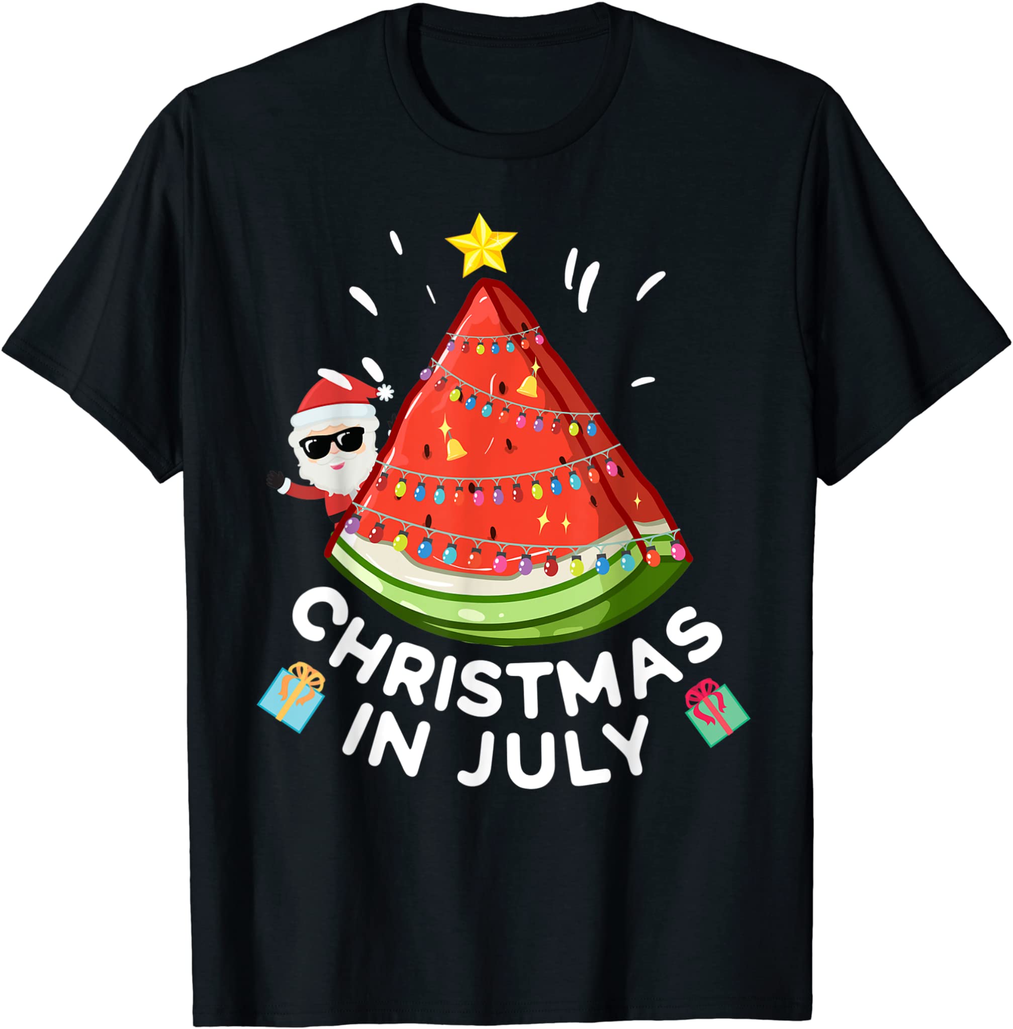 Christmas In July Watermelon Santa Summer Tree T-Shirt