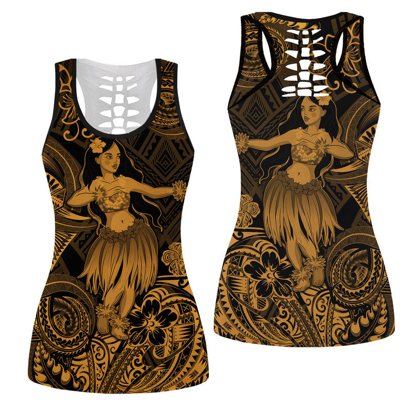 Hawaiian Hula Girl Polynesian Hollow Tank Top Unique Style Gold Ha23463