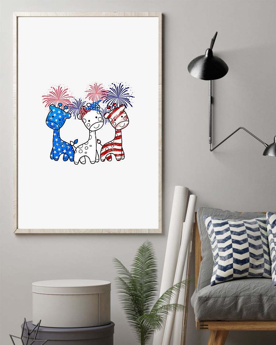 giraffe freedom color art american Independence day poster 12×18, 16×24, 24×36 in