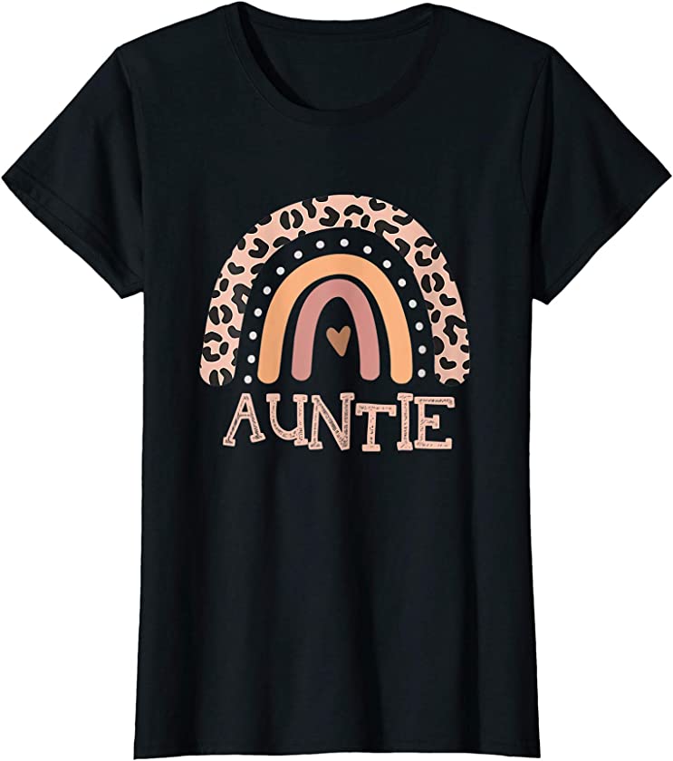 Womens Auntie Life Leopard Rainbow Cheetah Print Auntie Graphic T-Shirt