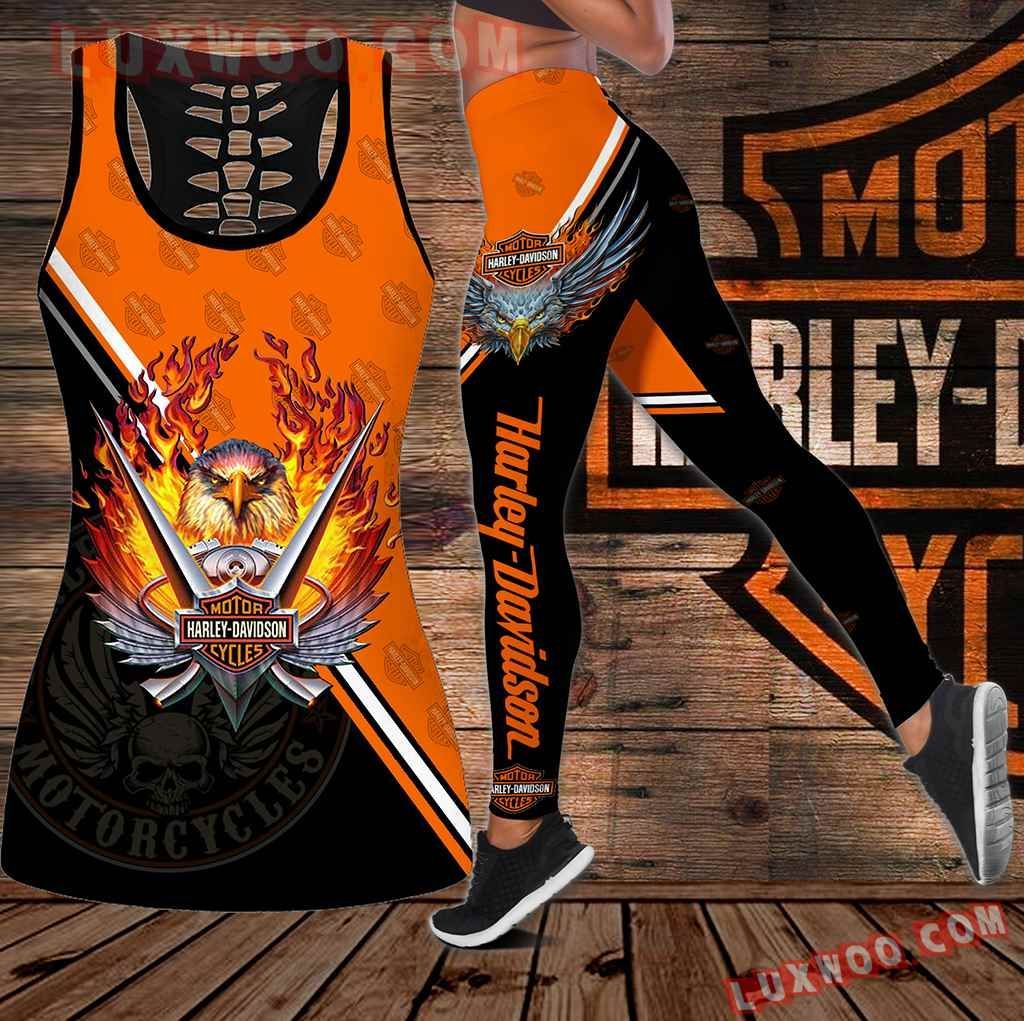 Combo Harley Davidson New Eagle Hollow Tanktop Legging Set Outfit K1948