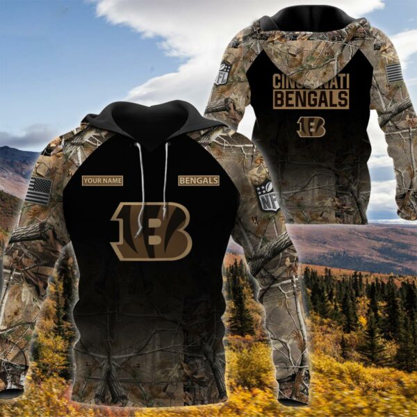 07-Cincinnati Bengals -Personalized Your Name Hunting Camo Style-3D Hoodie,T-Shirt, Sweatshirt, Zipper-Ds005