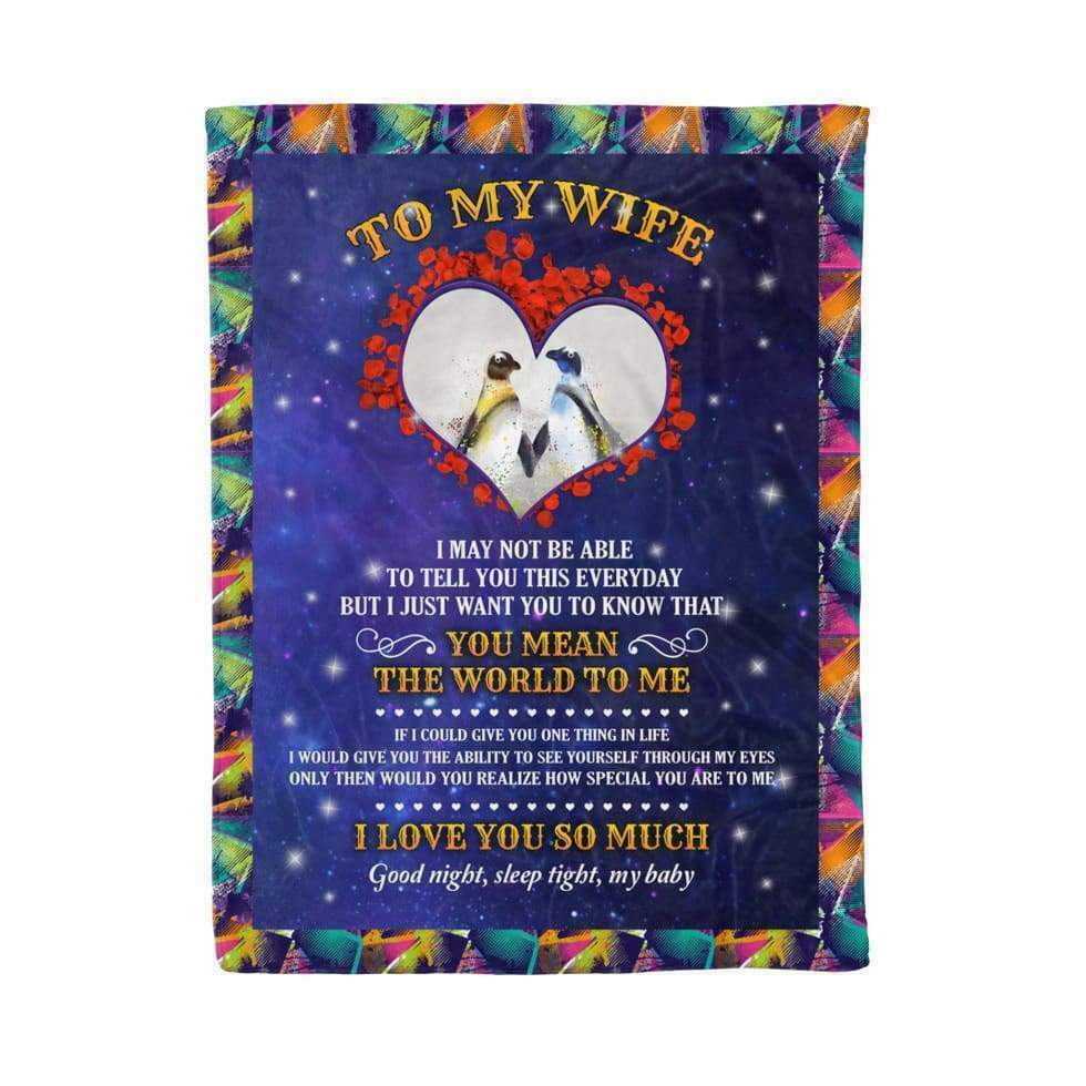 To My Wife I Love You So Much, Penguin Couple Fleece Blanket Home Decor Bedding Couch Sofa Soft And Comfy Cozy Gift For Valentine’S Day To Wife