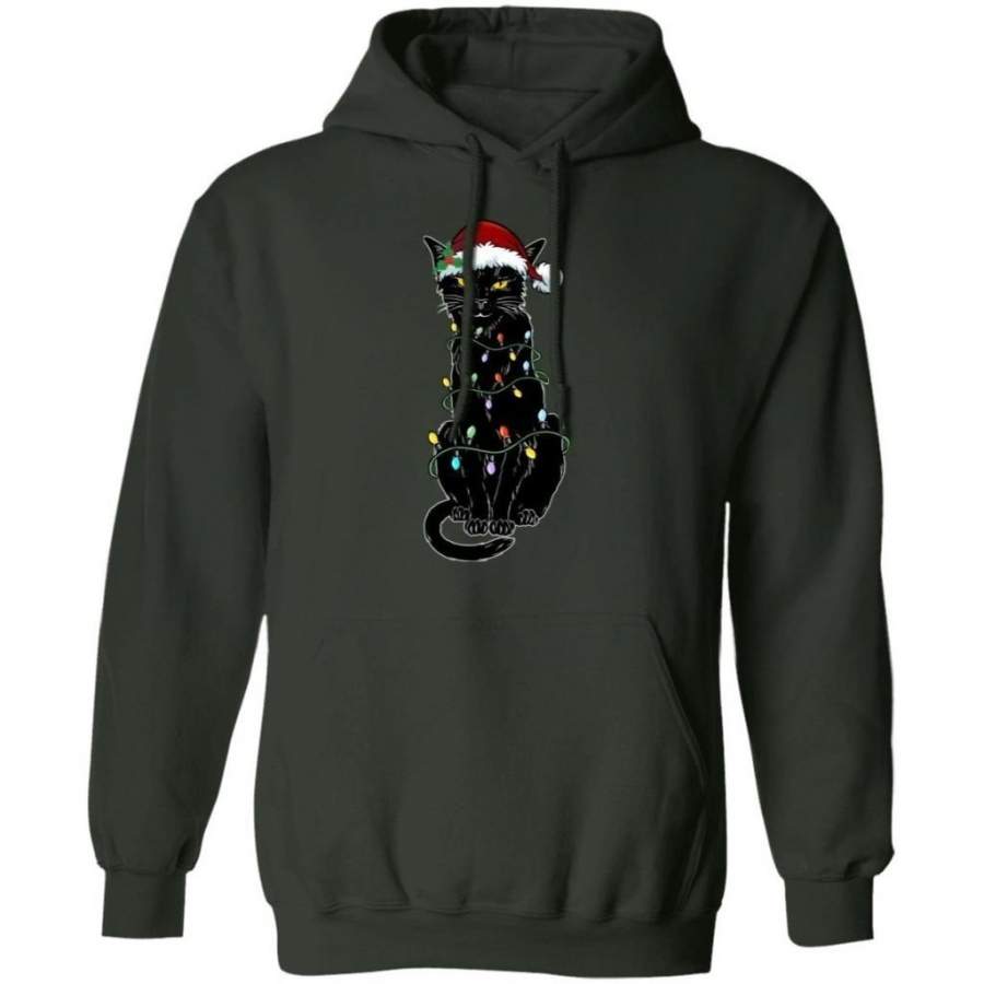 Black Cat In Christmas Lights Hoodie Christmas Hoodie Xmas Hoodie MT10