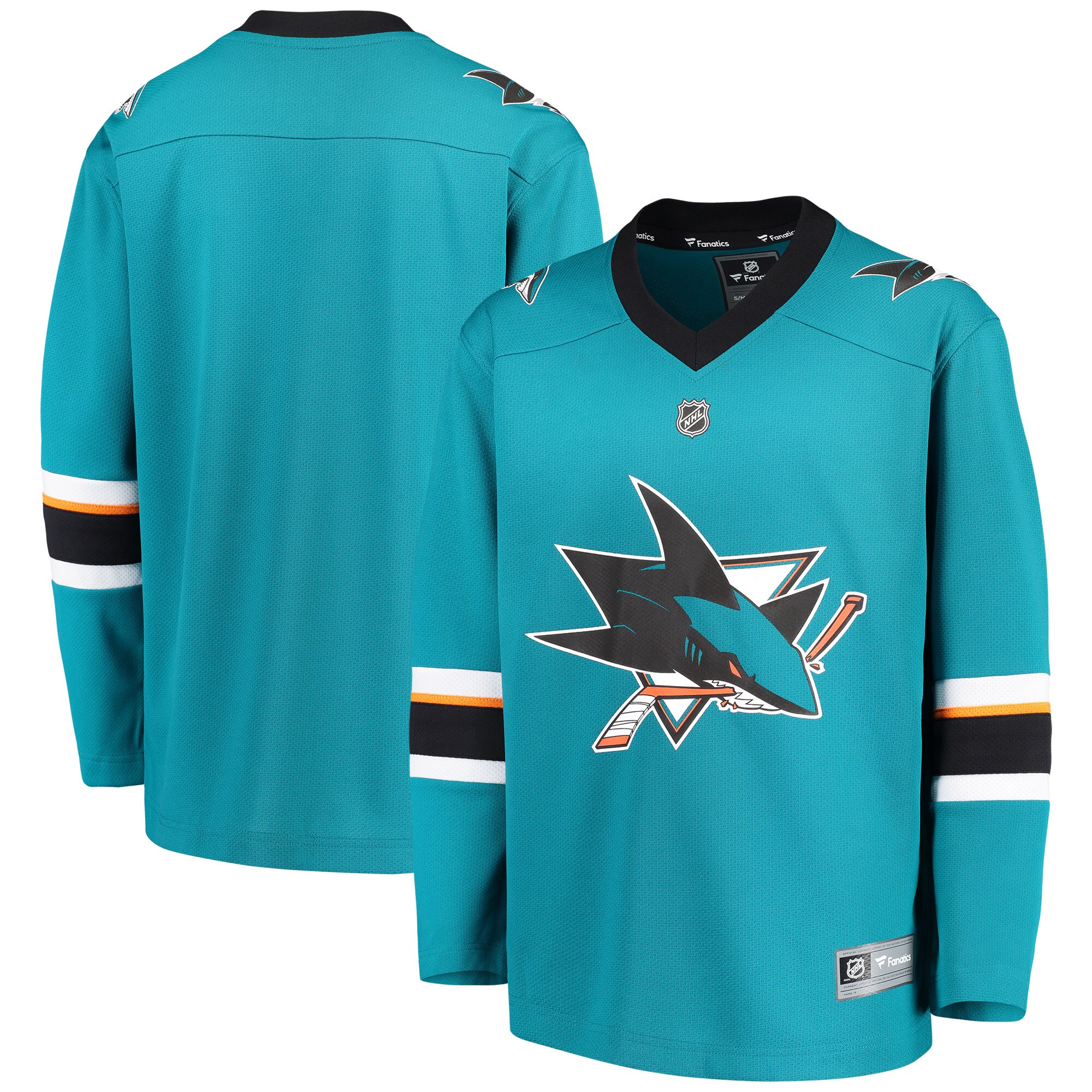 San Jose Sharks Branded Youth Home Replica Blank Jersey – Teal