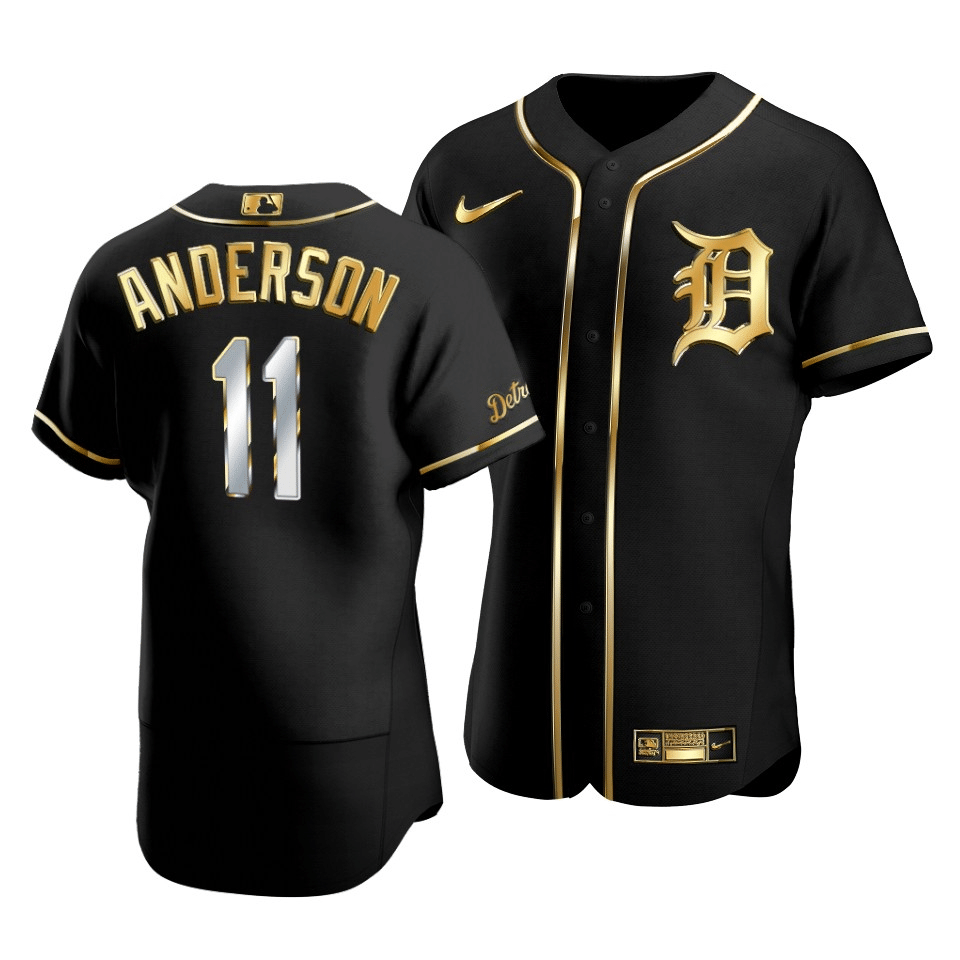 Men’S Detroit Tigers Sparky Anderson #11 Golden Edition Black  Jersey