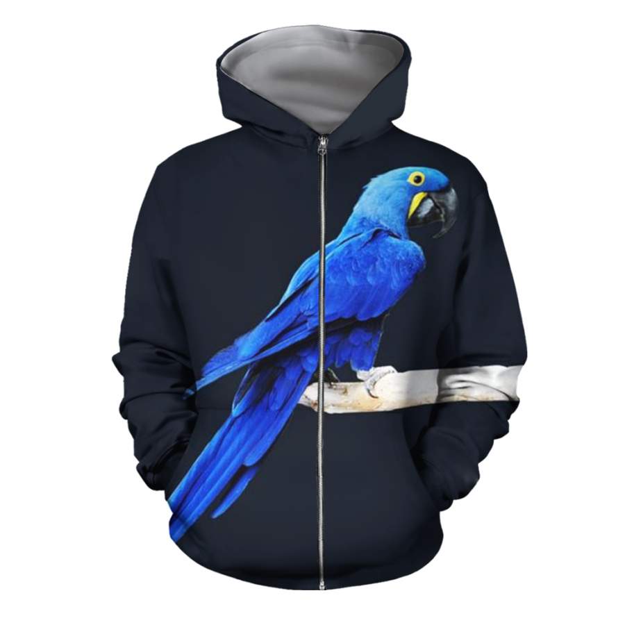 3D All Over Print Blue Parot Hoodie