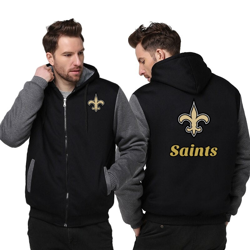 New Orleans Saints Printing Fleece Grey Hoodies Jacket