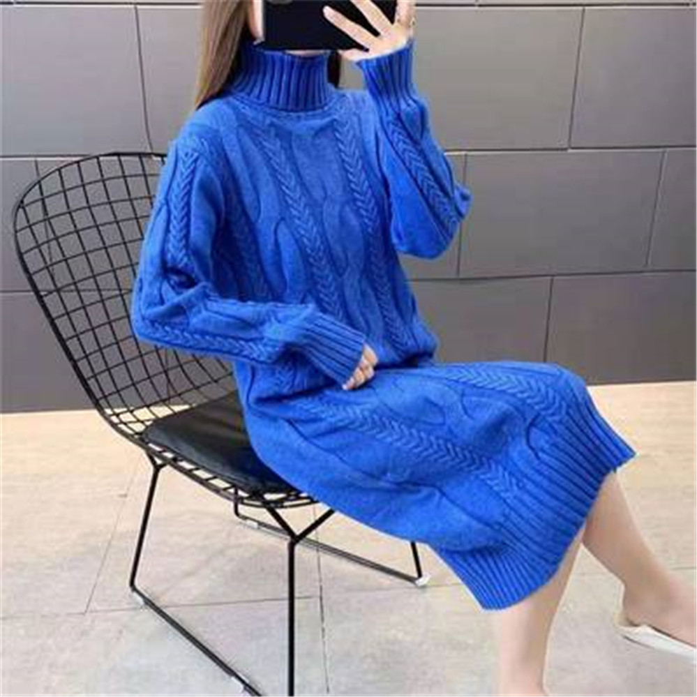 2021 Turtleneck Women Sweater Dress Winter Warm Female Jumper Thick Sweaters Solid Ribbed Long Knitted Pullover Pull Hiver Femme alx