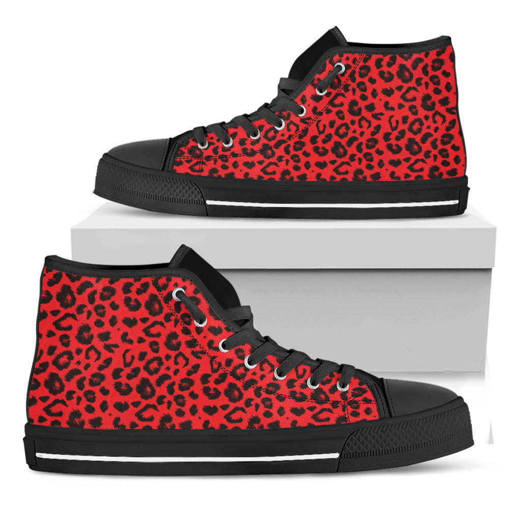 Red Leopard Print Black High Top Shoes