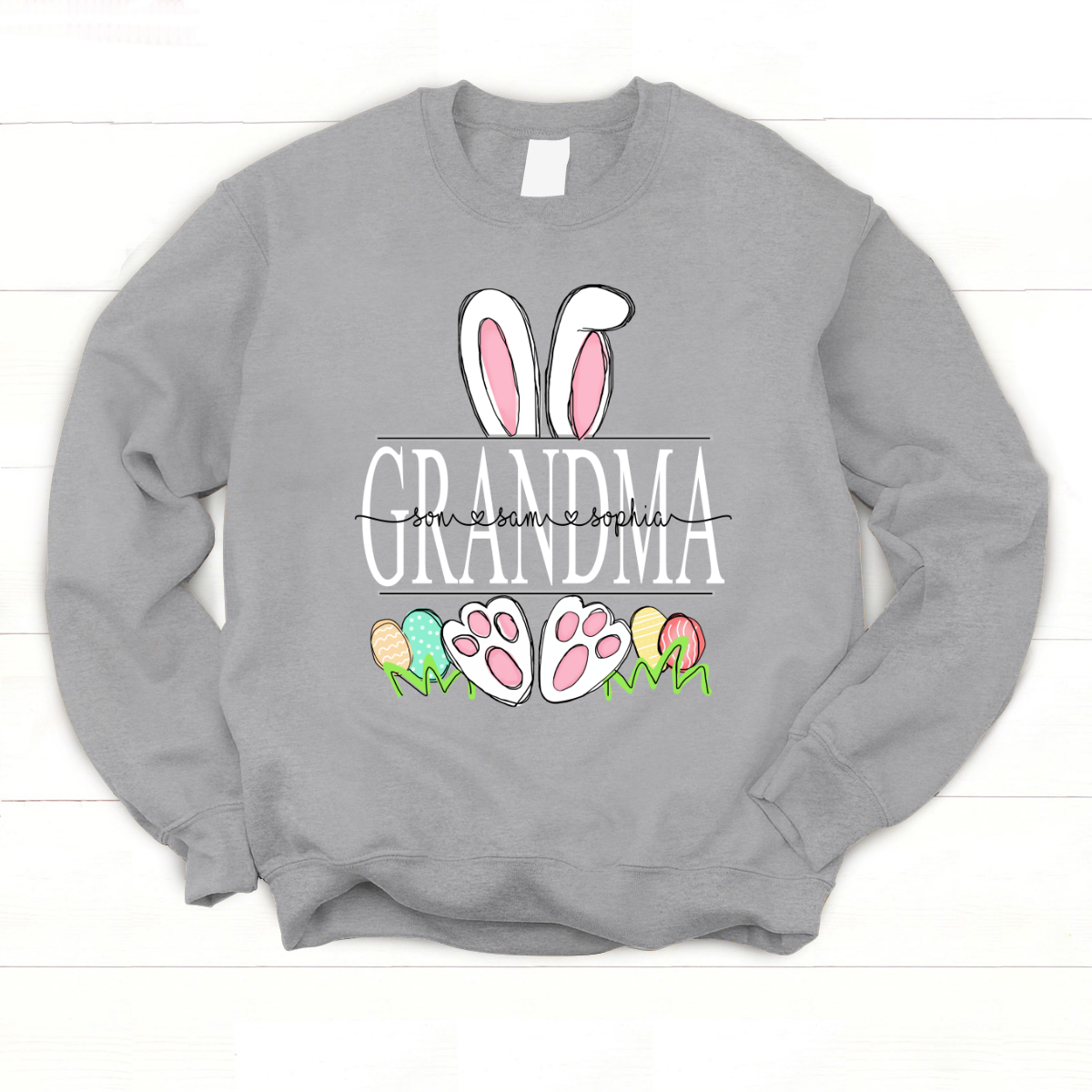 Personalized Grandma With Grandkids Bunny Colorful Eggs Gifts For Easter Day Sweatshirt