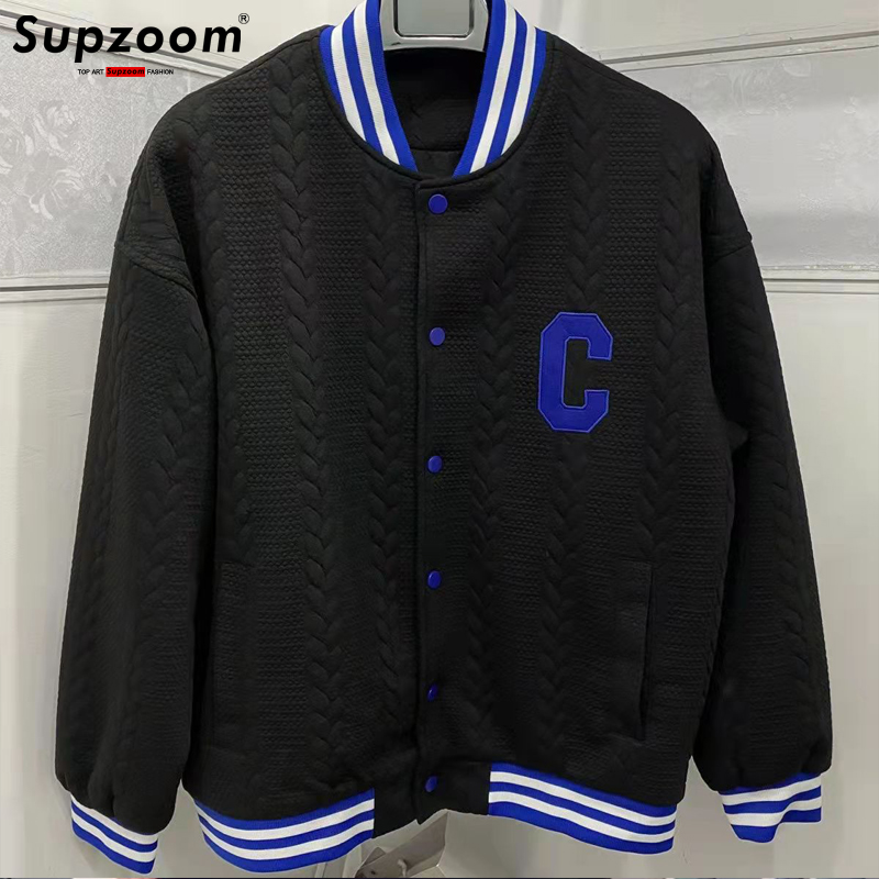 Supzoom 2020 New Arrival Rib Sleeve Cotton Embroidery Letter Single Breasted Casual Bomber Baseball Jacket Loose Cardigan Coat alx