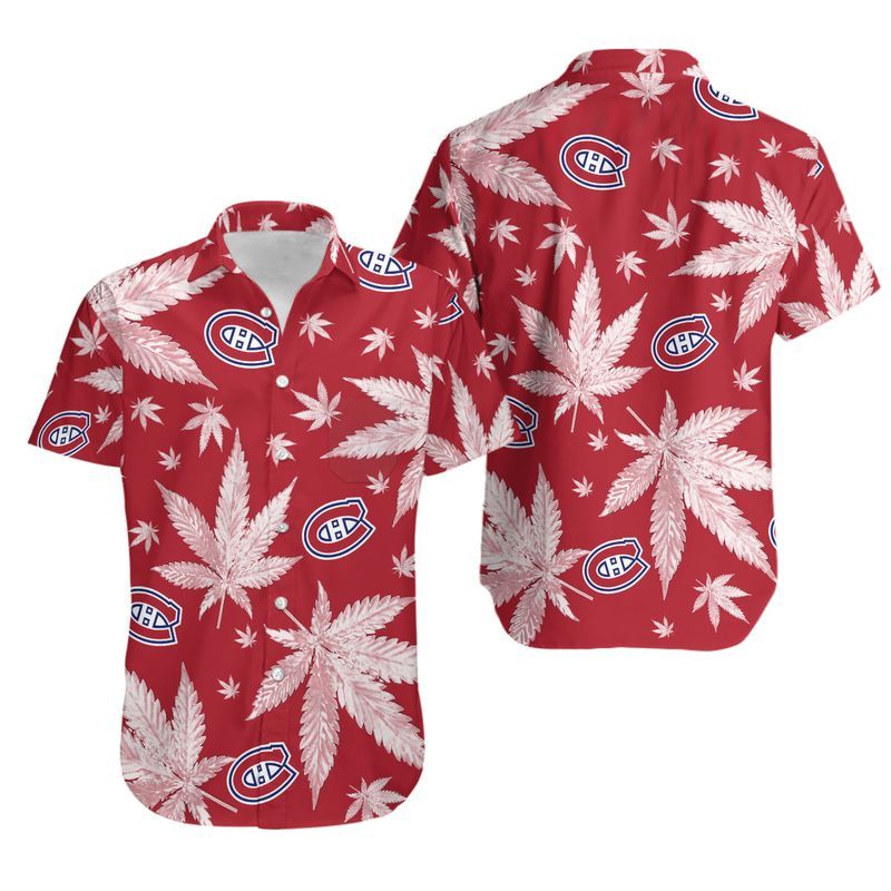 Topsportee Montreal Canadiens Weed Pattern Hawaiian Shirt And Shorts Summer Collection Size S-5Xl Nml001265