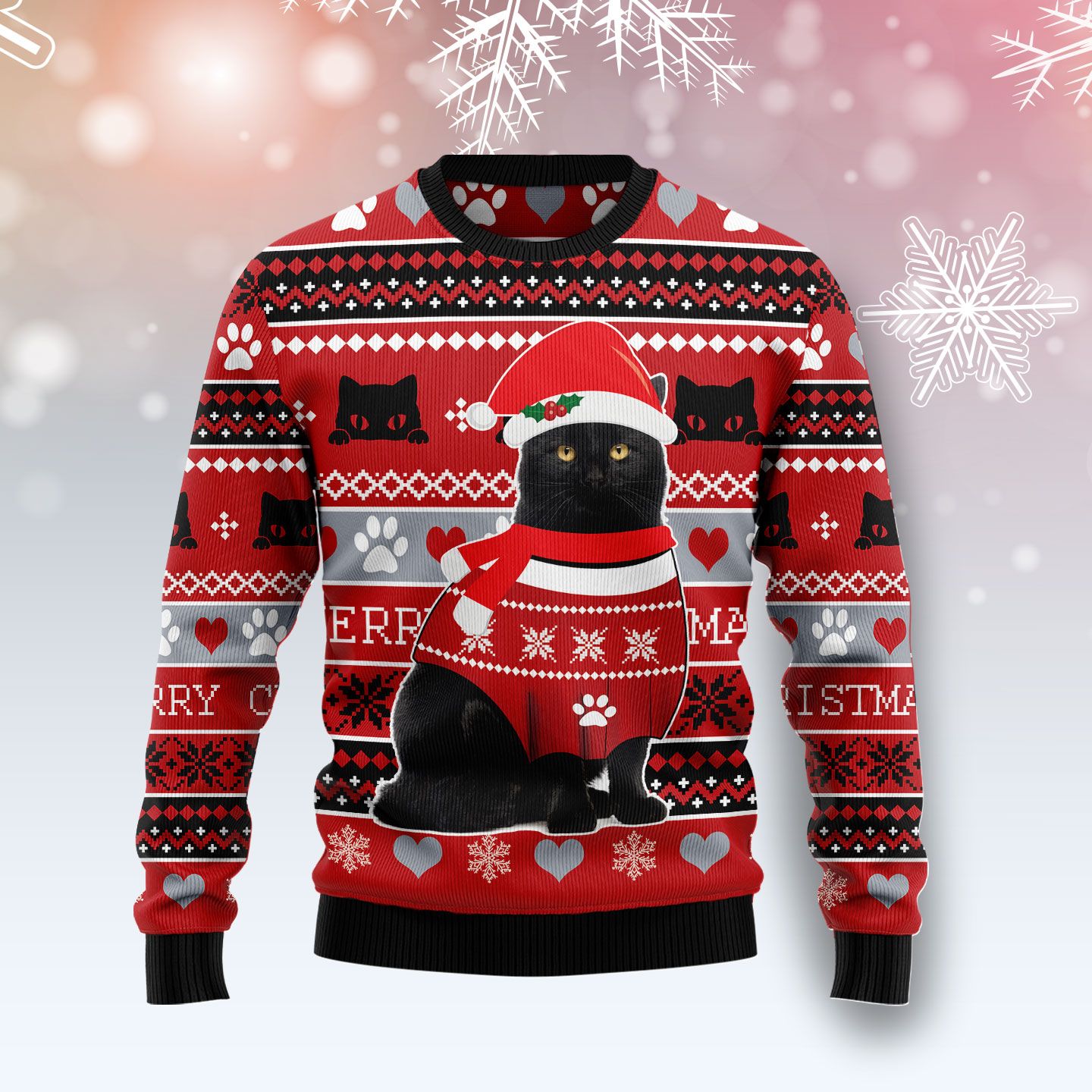 Black Cat Christmas Pattern Ugly Christmas Sweater | For Men & Women | Adult | Us5165