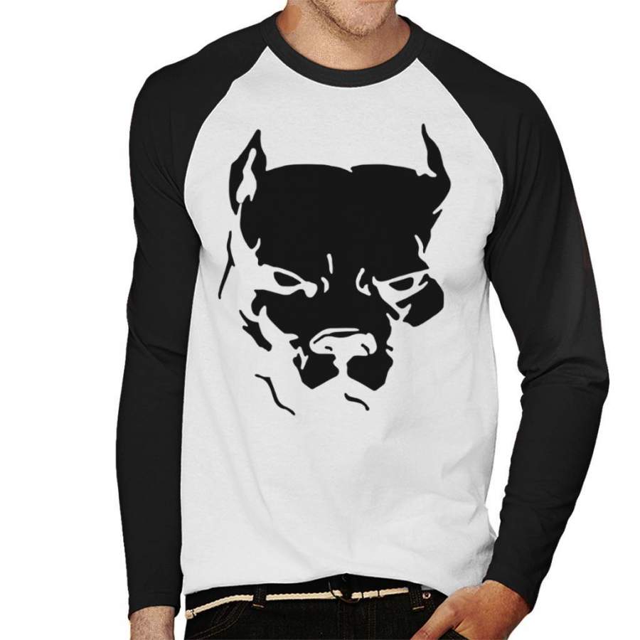 American Pitbull Silhouette Men’s Baseball Long Sleeved T-Shirt