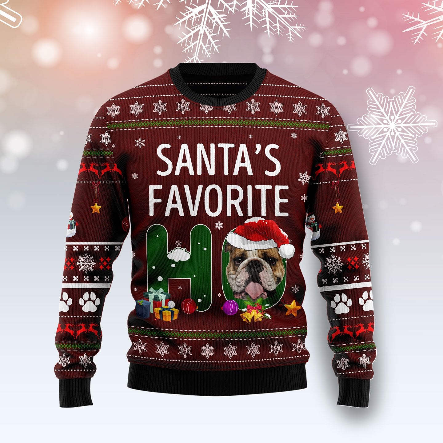 Bulldog Santa‘S Favorite Ho Sweatshirt, Ugly Christmas Sweatshirt For Dog Lovers