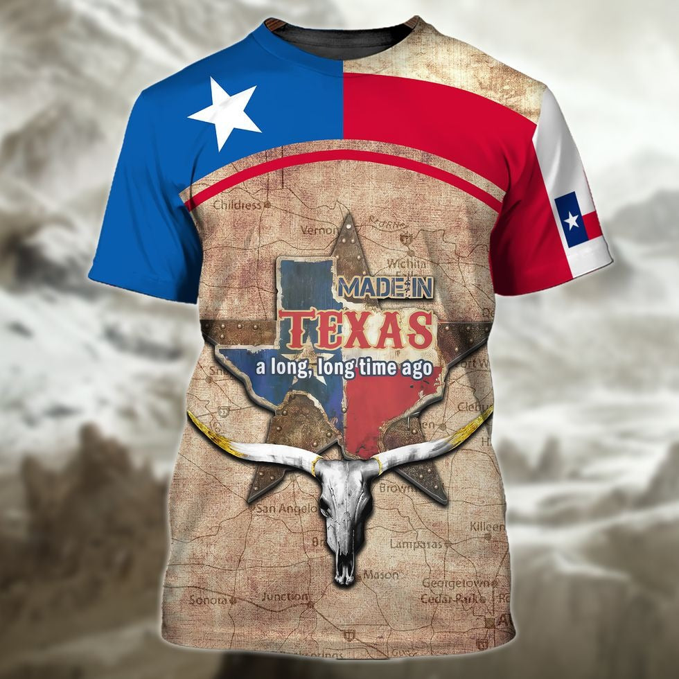 3D Tshirt With Texas Map, Made In Texas A Long, Longtime Ago Texas Shirt