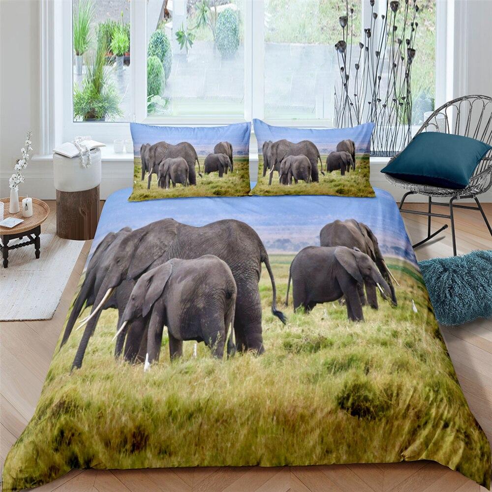 3D Savanna Elephants 3 Pcs Quilted Comforter Set