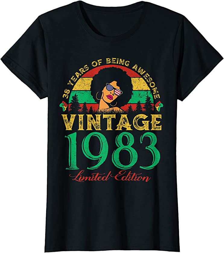 Womens Vintage 1983 Sunset 38 Years Old Black Woman 38th Birthday T-Shirt