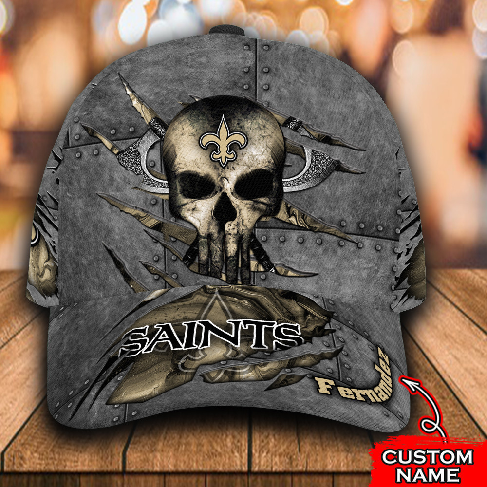 Personalized New Orleans Saints Skull All Over Print 3D Baseball Cap